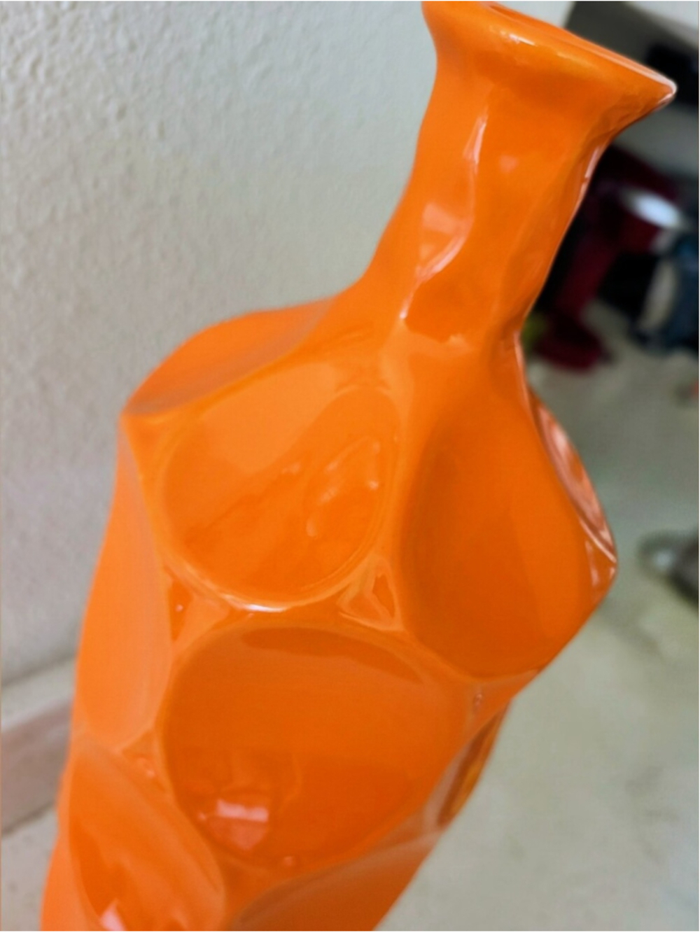 Vintage 1970s Orange Ceramic Vase | 17.5" Tall Mod Geometric Vase | Space Age - Picture 4 of 5